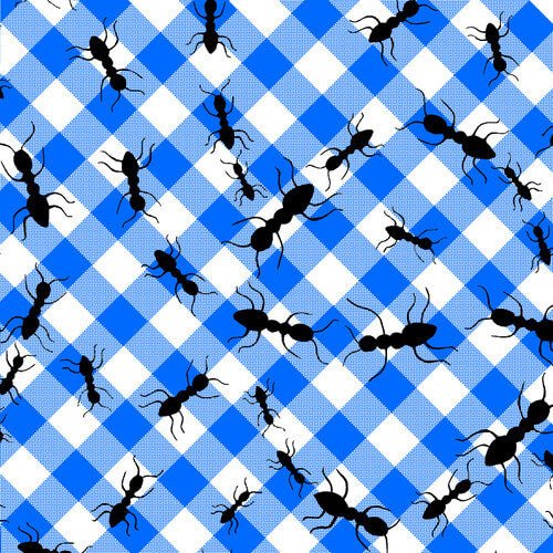Comfy Flannel - Blue Gingham Check with Ants - Choice Fabrics0981-7