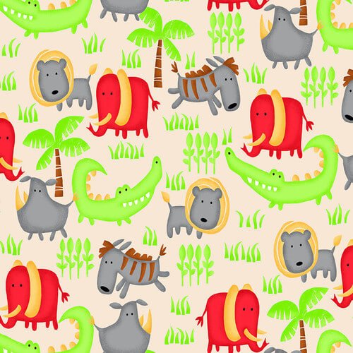 Comfy Flannel - Jungle Animals - Cream - Choice Fabrics0987-44