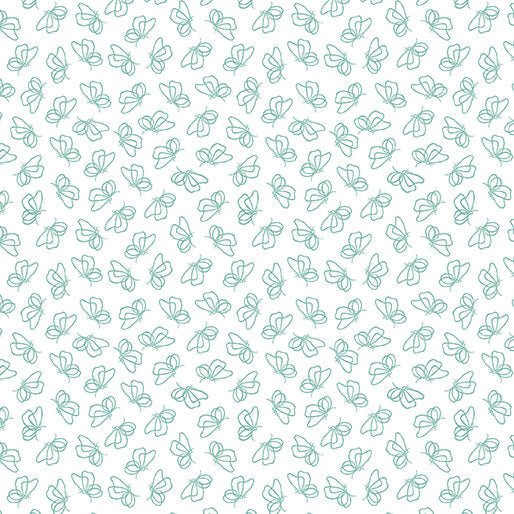Flutter By White/Teal Cotton 44"/45" Fabric Per Yard - Choice Fabrics16812-92