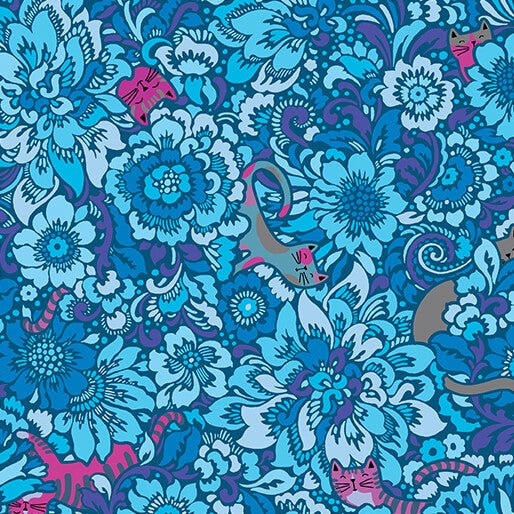 Elegant Kitties Blue Cheeto's World Cotton 44"/45" Fabric Per Yard - Choice Fabrics17201-50