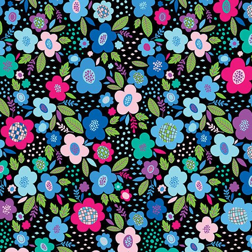 Posies Blue Cheeto's World Cotton 44"/45" Fabric Per Yard - Choice Fabrics17203-50