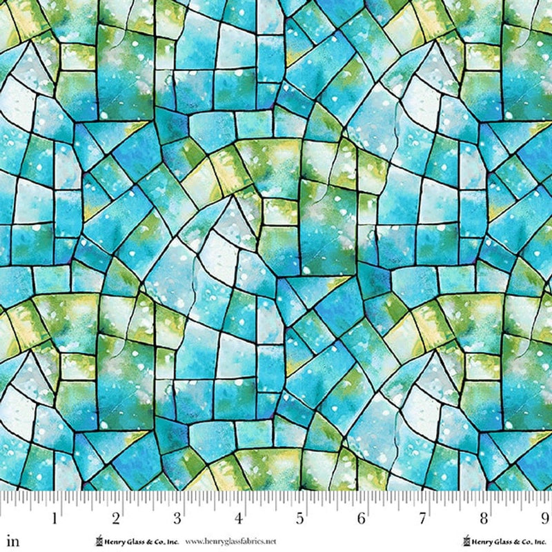 Turquoise/Green Kaleidoscope Stained Glass Cotton Wideback Fabric Per Yard - Choice FabricsKALEISDOSC108-2178-76