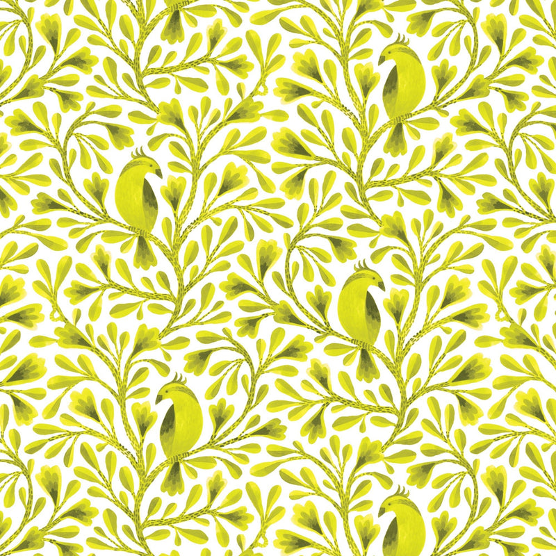 Dark Lime Citrine Birds and Branches Cotton 44/45 Fabric Per Yard - Choice Fabrics228462