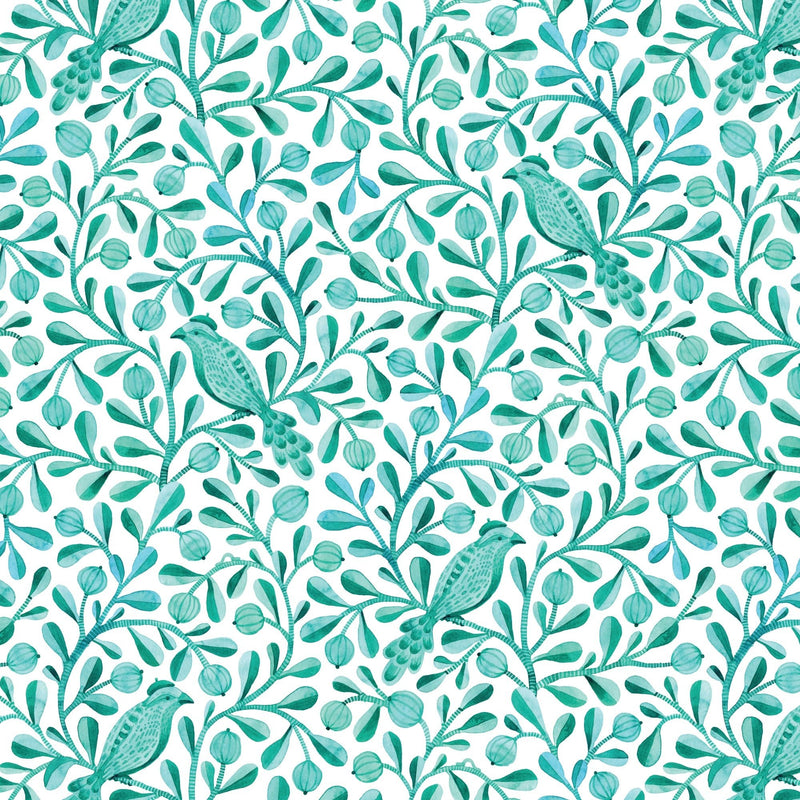 Turquoise Felipe Birds and Branches Cotton 44/45 Fabric Per Yard - Choice Fabrics228478