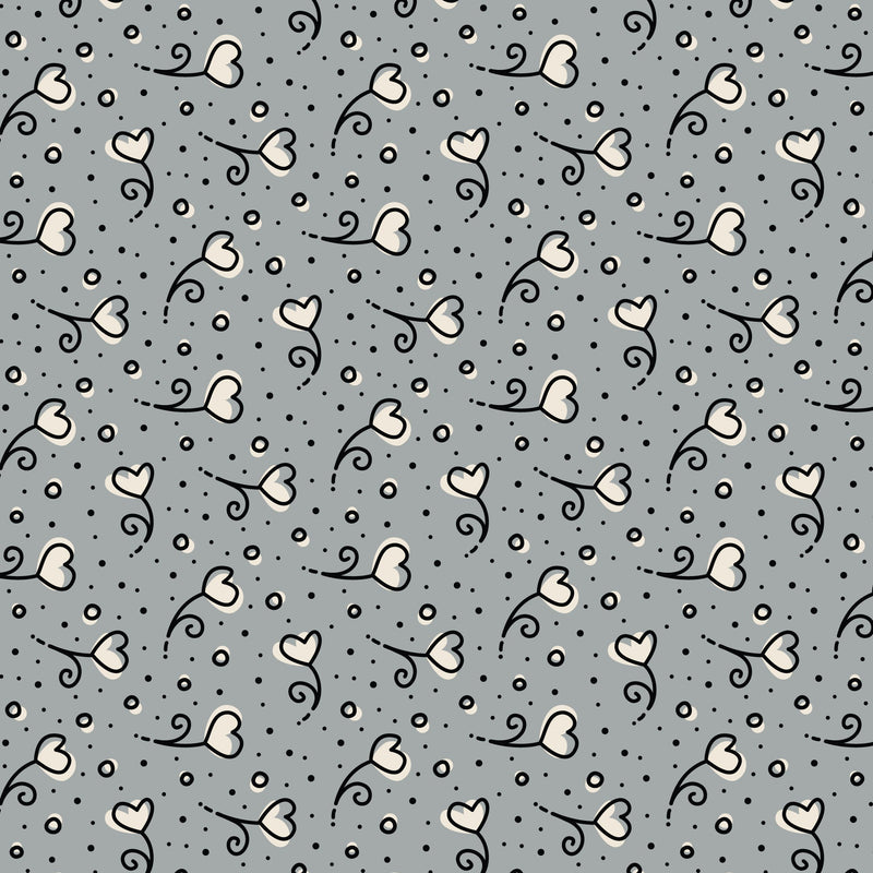 Gray Heart Blossoms Love Ink 3384 Cotton 44/45 Fabric Per Yard - Choice Fabrics228641