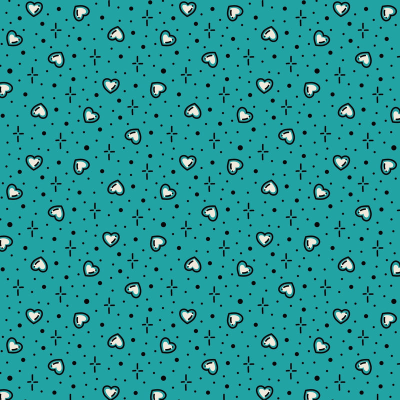 Teal Hearts Love Ink 3388 Cotton 44/45 Fabric Per Yard - Choice Fabrics228644