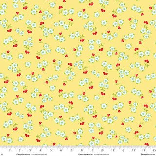 Jubilee Yellow Small Cherry Toss Cotton 44" / 45" Fabric per yard - Choice Fabrics2399-44