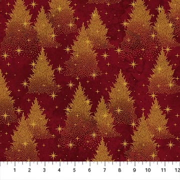 O' Christmas Tree Shimmer Trees Dark Red Multi 44"/45" Cotton Fabric Per Yard - Choice Fabrics28958M-26