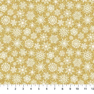 O' Christmas Tree Shimmer Gold Snowflakes 44"/45" Cotton Fabric Per Yard - Choice Fabrics28962M-52