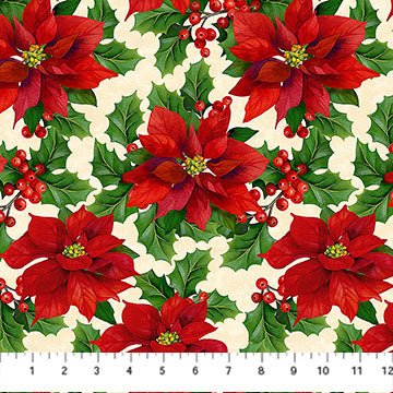 Deck The Halls Poinsettia Beige Multi 44"/45" Cotton Fabric Per Yard - Choice Fabrics28996-12