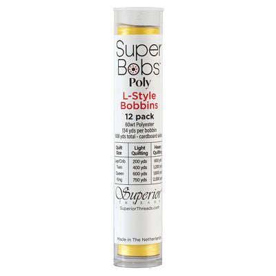 Super Bobs Polyester Prewound Bobbins L-Style 12-Pack - Yellow