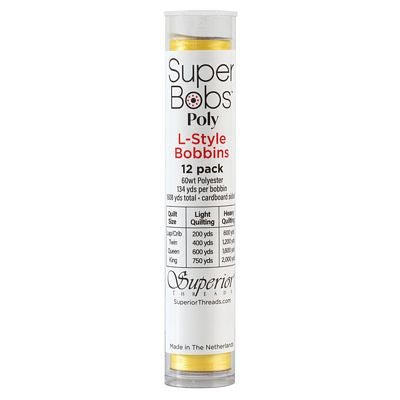 Super Bobs Polyester Prewound Bobbins L-Style 12-Pack - Yellow - Choice Fabrics300-12-601
