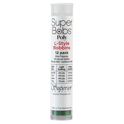 Super Bobs Polyester Prewound Bobbins L-Style 12-Pack - Green - Choice Fabrics300-12-612
