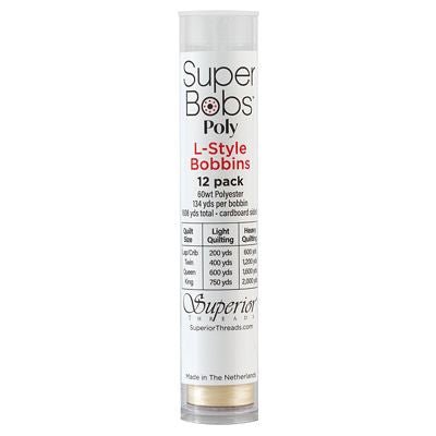 Super Bobs Polyester Prewound Bobbins L-Style 12-Pack - Cream - Choice Fabrics300-12-620