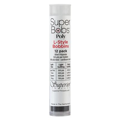 Super Bobs Polyester Prewound Bobbins L-Style 12-Pack - Black