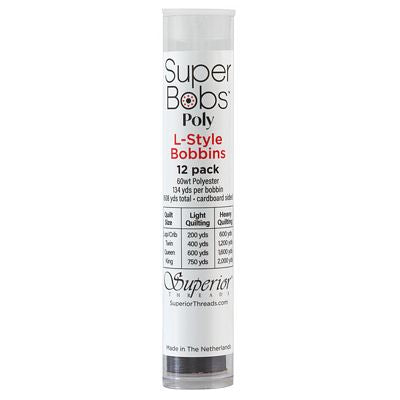 Super Bobs Polyester Prewound Bobbins L-Style 12-Pack - Dark Gray
