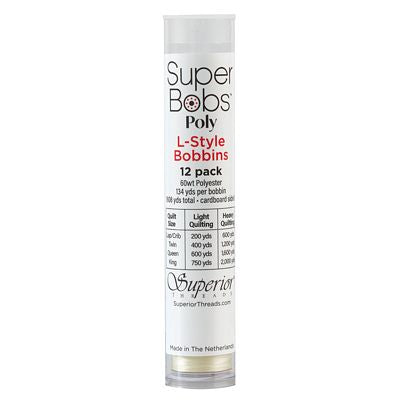 Super Bobs Polyester Prewound Bobbins L-Style 12-Pack - Ivory