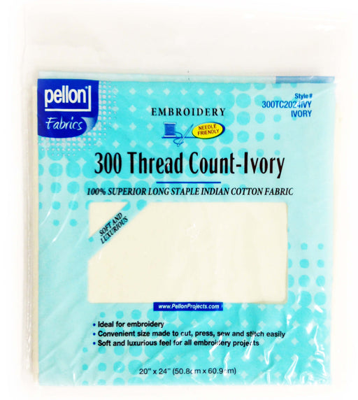 Pellon® 300TC Long Staple Cotton Embroidery Fabric – 20" x 24" Package – Ivory - Choice FabricsDS300TC2024IVYPKG