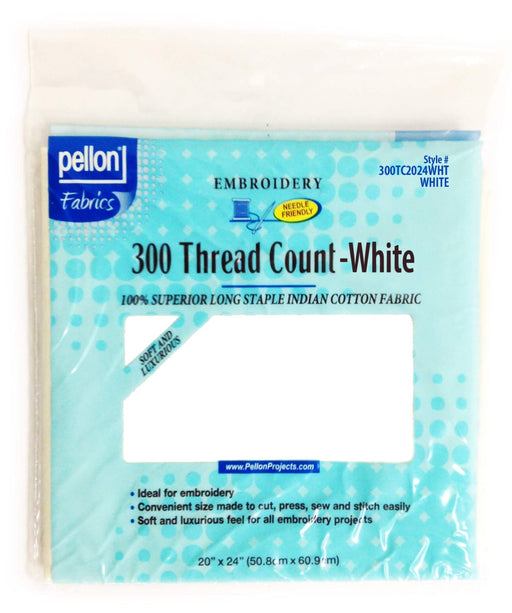 Pellon® 300TC Long Staple Cotton Embroidery Fabric – 20" x 24" Package – White - Choice FabricsDS300TC2024WHTPKG