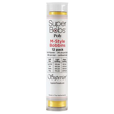 Super Bobs Polyester Prewound Bobbins M-Style 12-Pack - Yellow