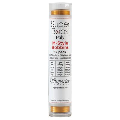 Super Bobs Polyester Prewound Bobbins M-Style 12-Pack - Gold