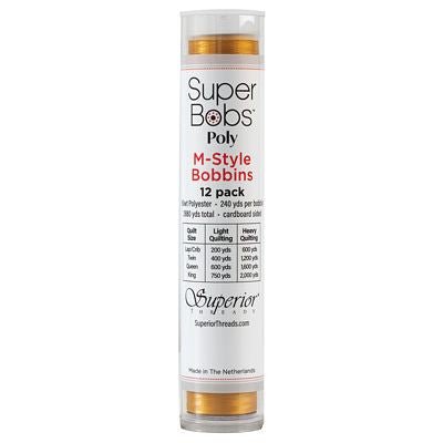 Super Bobs Polyester Prewound Bobbins M-Style 12-Pack - Gold - Choice Fabrics301-12-602