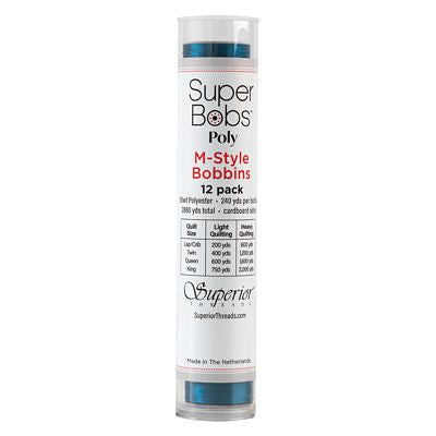Super Bobs Polyester Prewound Bobbins M-Style 12-Pack - Turquoise