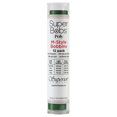 Super Bobs Polyester Prewound Bobbins M-Style 12-Pack - Green