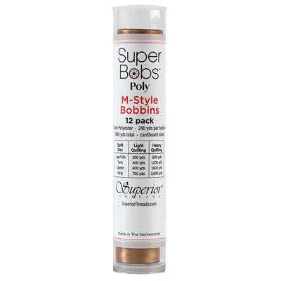 Super Bobs Polyester Prewound Bobbins M-Style 12-Pack - Medium Brown