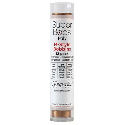 Super Bobs Polyester Prewound Bobbins M-Style 12-Pack - Medium Brown - Choice Fabrics301-12-618