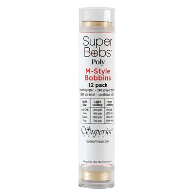 Super Bobs Polyester Prewound Bobbins M-Style 12-Pack - Cream