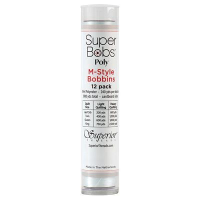 Super Bobs Polyester Prewound Bobbins M-Style 12-Pack - Lace White