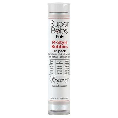 Super Bobs Polyester Prewound Bobbins M-Style 12-Pack - Lace White - Choice Fabrics301-12-621