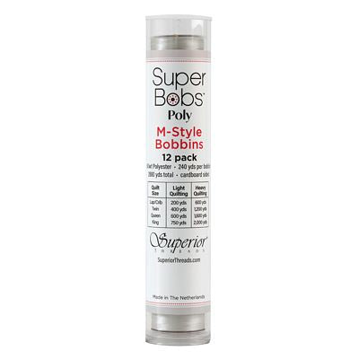 Super Bobs Polyester Prewound Bobbins M-Style 12-Pack - Silver