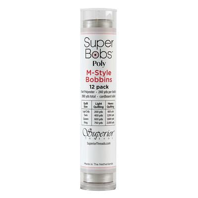 Super Bobs Polyester Prewound Bobbins M-Style 12-Pack - Silver - Choice Fabrics301-12-623