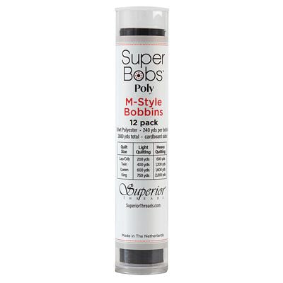 Super Bobs Polyester Prewound Bobbins M-Style 12-Pack - Black