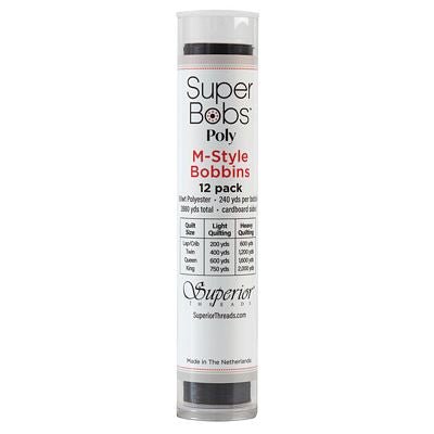 Super Bobs Polyester Prewound Bobbins M-Style 12-Pack - Black - Choice Fabrics301-12-625