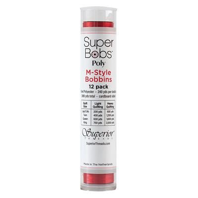 Super Bobs Polyester Prewound Bobbins M-Style 12-Pack - Bright Red - Choice Fabrics301-12-627
