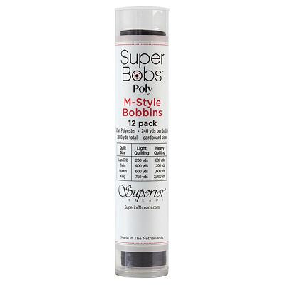 Super Bobs Polyester Prewound Bobbins M-Style 12-Pack - Dark Gray