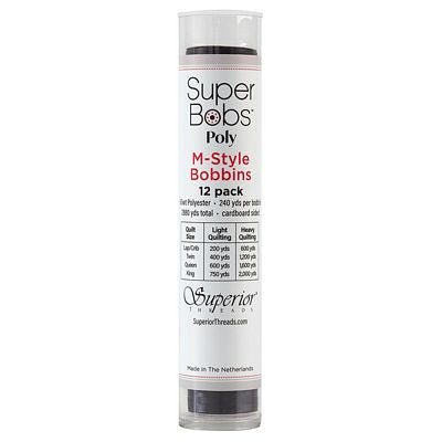 Super Bobs Polyester Prewound Bobbins M-Style 12-Pack - Dark Gray - Choice Fabrics301-12-649