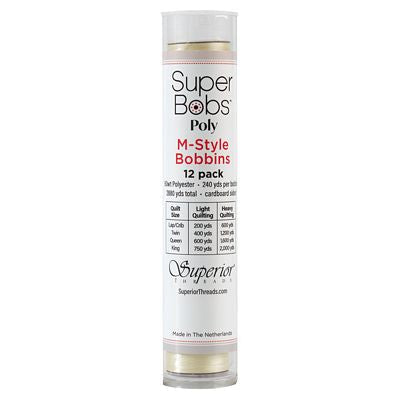 Super Bobs Polyester Prewound Bobbins M-Style 12-Pack - Ivory