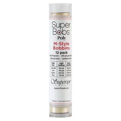 Super Bobs Polyester Prewound Bobbins M-Style 12-Pack - Ivory - Choice Fabrics301-12-651