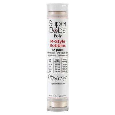 Super Bobs Polyester Prewound Bobbins M-Style 12-Pack - Off White