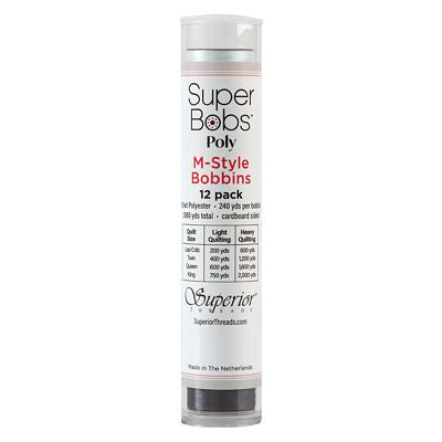 Super Bobs Polyester Prewound Bobbins M-Style 12-Pack - Monochrome