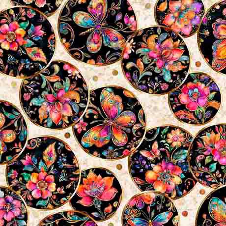 Fluttering Gardens Butterfly Medallion Oatmeal Cotton 44"/45" Fabric Per Yard - Choice Fabrics2600-31730-E