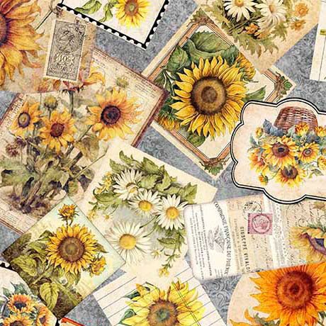 Gray Sunflower Serenade Ephemera Cotton 44"/45" Fabric Per Yard - Choice Fabrics2600-31802-K