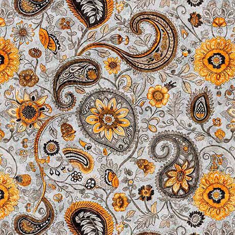 Grey Sunflower Serenade Paisley Cotton 44/45 Fabric Per Yard - Choice Fabrics2600-31806-K