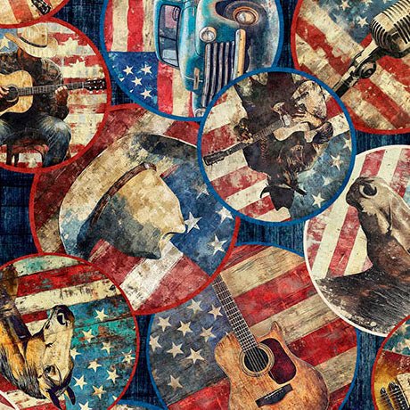 American Country Vignettes Navy 44"/45" Cotton Fabric Per Yard - Choice Fabrics2600-31992-N-15O