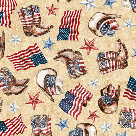 American Country American Cowboy Tan 44"/45" Cotton Fabric Per Yard - Choice Fabrics2600-31994-A-15O