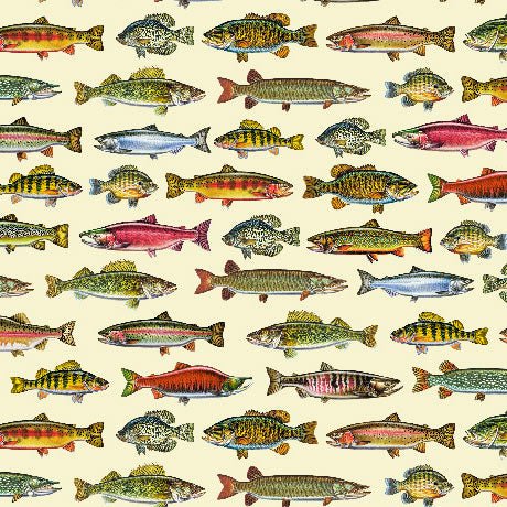 The Lure Of Fishing Fish Set Buttercream 44"/45" Cotton Fabric Per Yard - Choice Fabrics2600-32126-E-15O